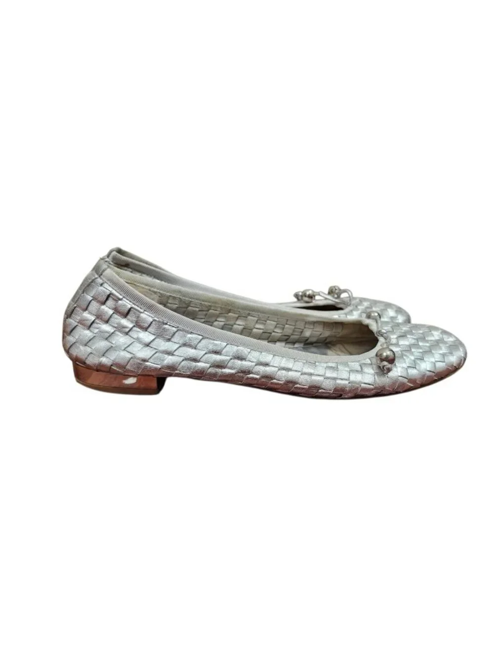 FS/NY French Sole Silver Woven Leather Ballet Flats Women's Size 9 Slip On